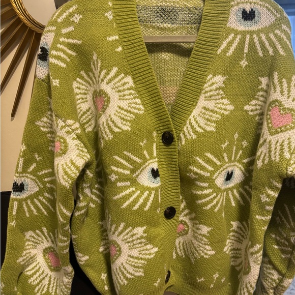Sweaters - Green Eye Patterned Women's Sweater cardigan , brand new no tag